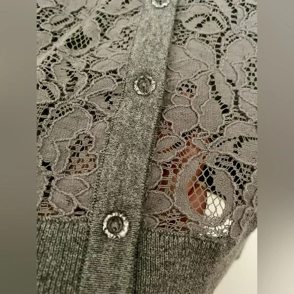 LOFT Gray Lace Cotton/Nylon Stretch Women's Light Sweater - Picture 4 of 15